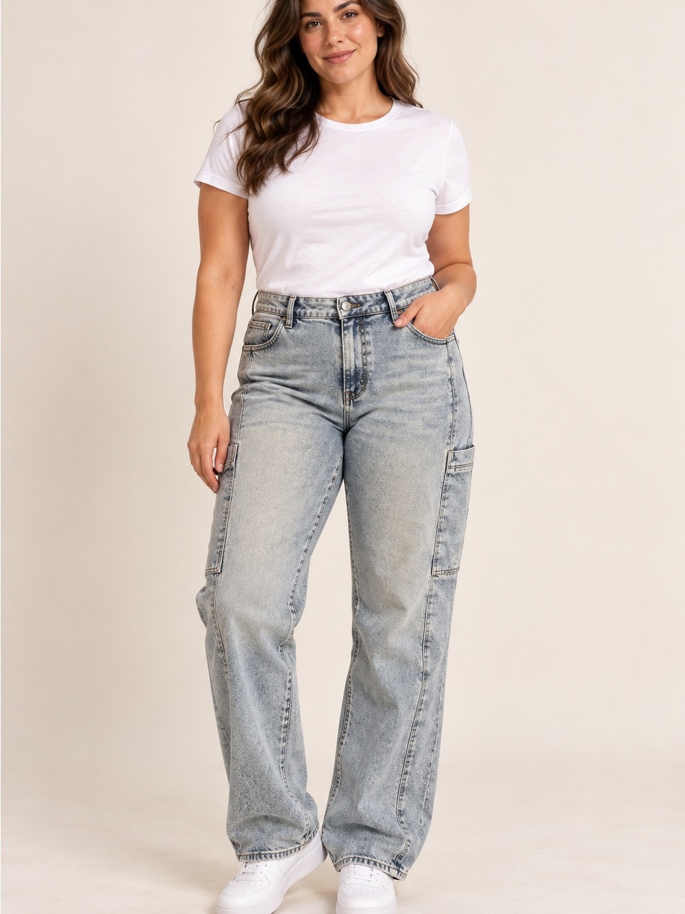 SO Light Wash Wide Leg Cargo Jeans 0078